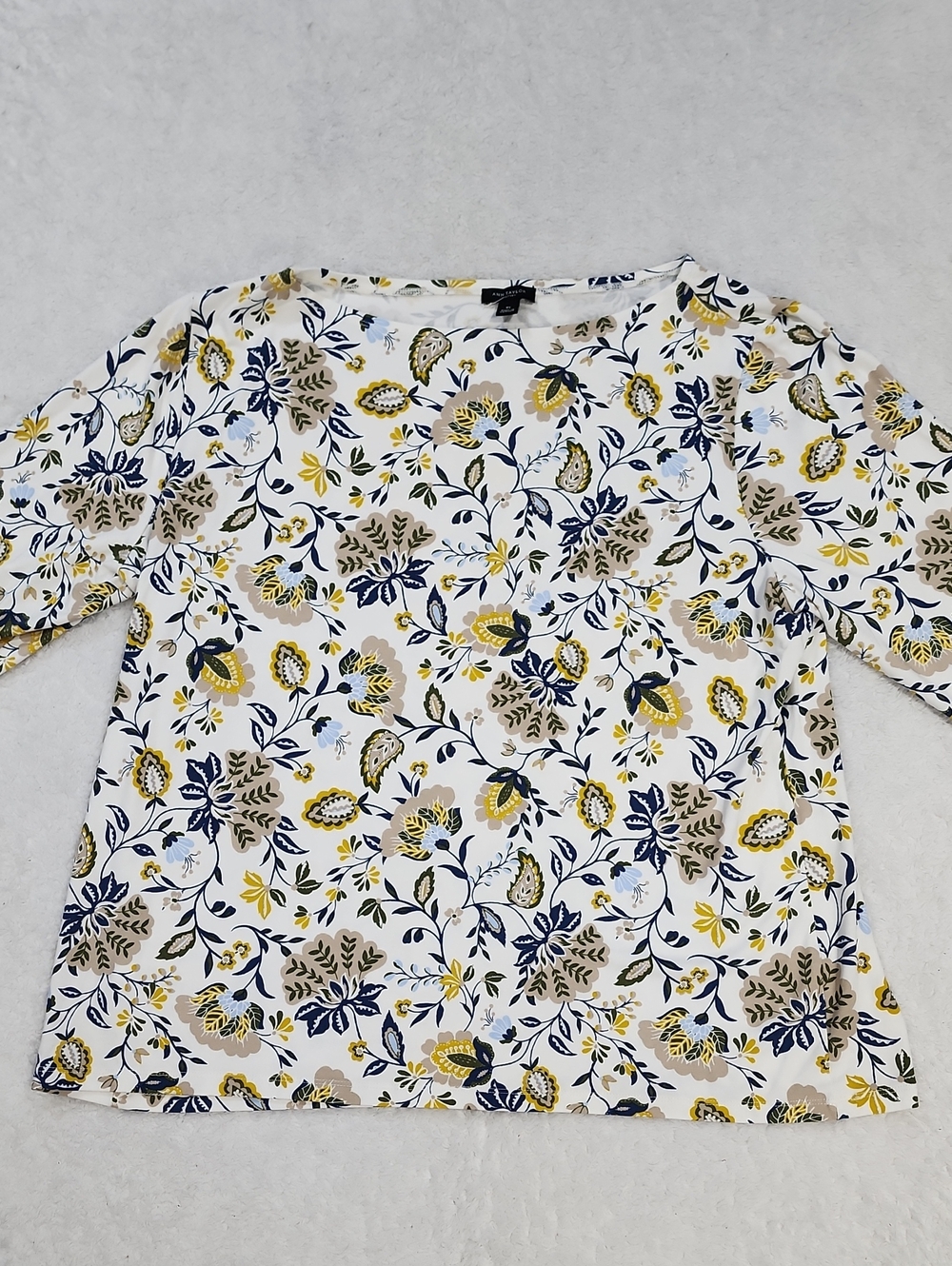 Ann Taylor Factory Floral Boatneck 3/4 Sleeve Top Summer 2026